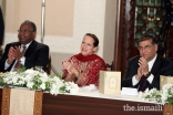 Left to right: Dr Haile T. Debas, Chairman pro-te​m, Princess Zahra Aga Khan Member, AKDN Board of Directors, and Hafiz Sherali, Ismaili Council for Pakistan President, applauding the performance at the institutional dinner held at Serena Hotel Islamabad