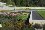 Sunken garden beds are designed with varying water levels for potential use in wetland plant research.