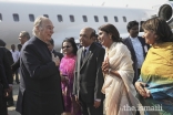 Mawlana Hazar Imam is greeted by Jamati leaders upon his arrival in Hyderabad during his Diamond Jubilee visit to India.