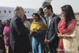 Mawlana Hazar Imam is greeted by Jamati leaders upon his arrival in Hyderabad during his Diamond Jubilee visit to India.