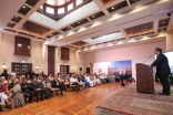 Aga Khan Museum Director and CEO Henry Kim addresses a gathering of the Art Dubai Collectors Circle Programme at the Ismaili Centre. Ismaili Council for the UAE