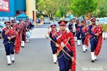 The Melbourne Pipe Band performs at the annual Australia Day breakfast hosted by the Melbourne Lions Club and the White Horse Council.