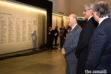 Prince Amyn, Ismaili Council for Canada President Malik Talib, and AKDN Resident Representative for Canada Dr Mahmoud Eboo admire the donor wall after its unveiling at the Aga Khan Museum in Toronto.