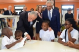 President Marcelo Rebelo de Sousa interacts with students during a visit to the Aga Khan Academy in Maputo.