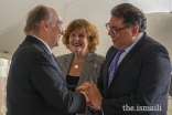 Lieutenant Governor Lois Mitchell and Calgary Mayor Naheed Nenshi greet Mawlana Hazar Imam upon his arrival in Calgary during his Diamond Jubilee visit to Canada.