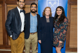 Emory University’s President Claire Sterk honors three Ismaili graduates as Emory University's 100 Senior Honorary for 2017. (From left): Naveed Noordin, Areesh Abdulla, President Sterk, and Karishma Ratnani.