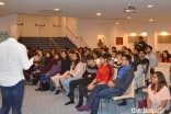 A keen audience intently listens to Ismaili technology experts at the Principal Jamatkhana in Paris.