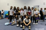 Young girls from the Dubai Jamat form the Oceans X team, the winning team of the Innovation Award at the UAE First Lego League Competition.