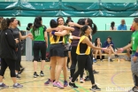 Participants congratulate each other at the Netball competition during the European Sports Festival 2019.