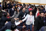 Athletes receive a hero&#039;s welcome from Ismaili youth at a pep rally held at Dallas Headquarters Jamatkhana ahead of USIG2015. Umair Ali