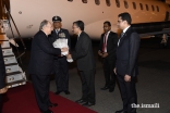 Mawlana Hazar Imam is welcomed by Shri Deepak Mittal, Joint Secretary, Ministry of External Affairs; and Ashish Merchant, President of the Ismaili Council for India (right).