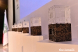 Aga Khan Award for Architecture trophies lined up in preparation for the prize-giving ceremony to begin.