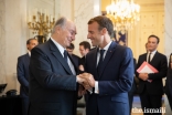 President Emmanuel Macron and Mawlana Hazar Imam after their meeting at the Élysée Palace.