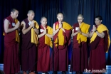 Buddhist monks and Nuns from Emory University’s Tenzin Gyatso Science Scholar Program perform a prayer chant about developing friendship and unity among practitioners of different disciplines.