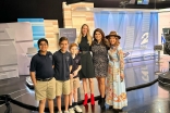 Charlie Philps, Zayden Lalani, and Luke Stoeehlein at KPRC News studio with anchors.