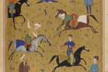 An illustration of a polo game from a manuscript of the poem Guy u Chawgan (the Ball and the Polo-mallet) dating from 1546, during the Safavid dynasty in Persia.