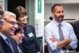 Prince Rahim and Princess Salwa share a light moment along with AKU President Firoz Rasul, Ismaili Council for USA President Dr. Barkat Fazal and Dr. Saida Rasul, during a lab tour at the Fred Hutchinson Cancer Research Center.