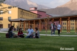 Students enjoying the outdoor landscaping at the UCA Khorog Campus.