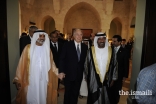 His Highness the Aga Khan aarrives with His Highness Sheikh Nahyan bin Mubarak Al Nahyan (left) and His Highness Sheikh Ahmed bin Saeed Al Maktoum for the opening ceremony of The Ismaili Centre Dubai.