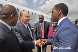 Mawlana Hazar Imam greets Dar es Salaam Regional Commissioner Mr. Paul Makonda at Julius Nyerere Airport.