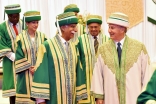 Mawlana Hazar Imam and AKU President Firoz Rasul lead the procession out of the convocation hall, followed by AKU Trustees Princess Zahra and Yusuf Keshavjee. AKDN / Zahur Ramji