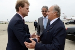 Mawlana Hazar Imam is greeted by Minister Chris Alexander and President Malik Talib upon his arrival in Toronto. Zahur Ramji