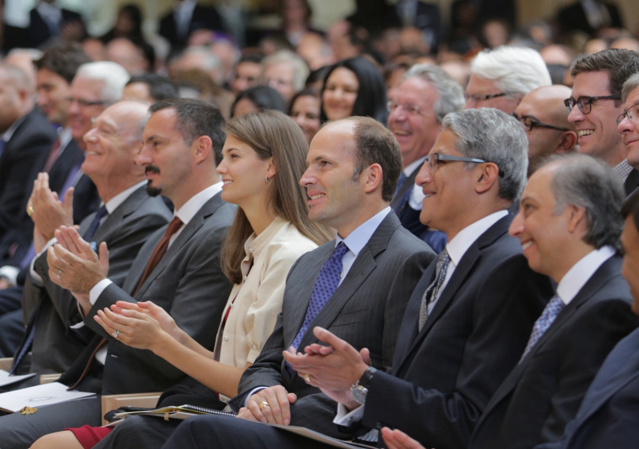 Prince Amyn, Prince Rahim, Princess Salwa, Prince Hussain, Ismaili Council for Canada President Malik Talib, and Ismaili Leaders International Forum Chairman Mahmoud Eboo at the opening of the Ismaili Centre, Toronto. Mo Govindji