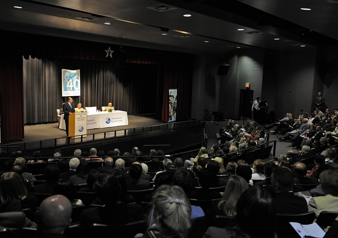 Mawlana Hazar Imam delivering the Peterson Lecture to the International Baccalaureate Organistion at their annual general meeting in Atlanta. 