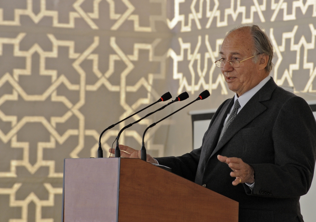 Describing a vision for Khorog as &amp;ldquo;the Jewel of the Pamir,&amp;rdquo; Mawlana Hazar Imam delivers his address at the foundation laying ceremony for the Ismaili Jamatkhana and Centre in Khorog.  