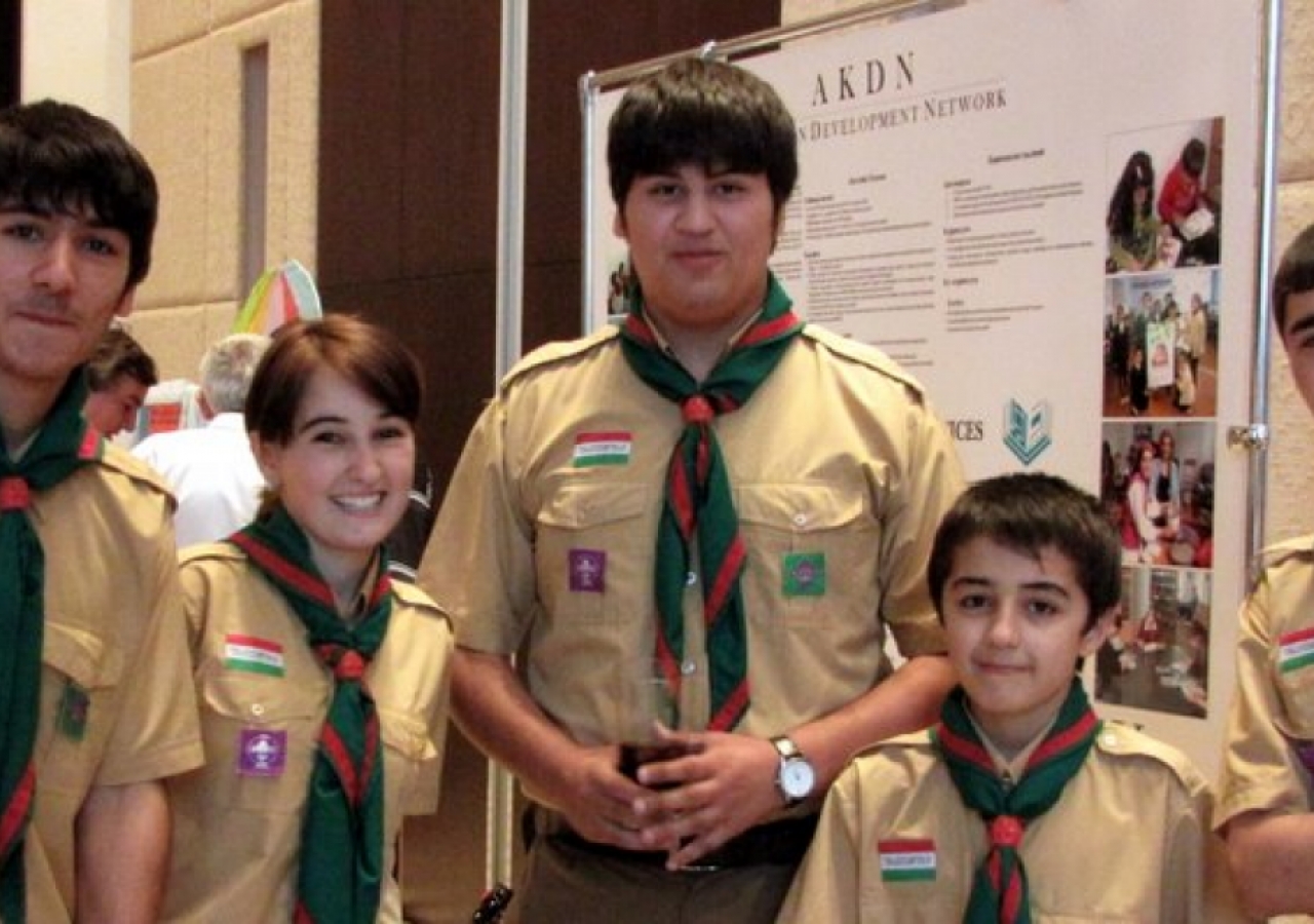 Some of the Aga Khan Scouts at the Imamat Day Reception gather for a photograph.