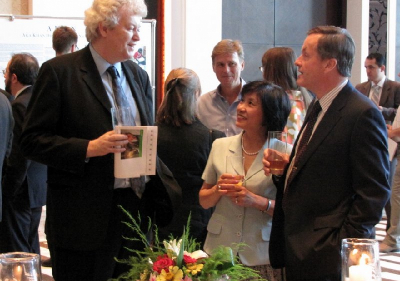 The new CEO of the First MicroFinanceBank, Jeffery Brampton Mundy, in conversation with British Ambassador, His Excellency Trevor Moore  at the Imamat Day Reception.