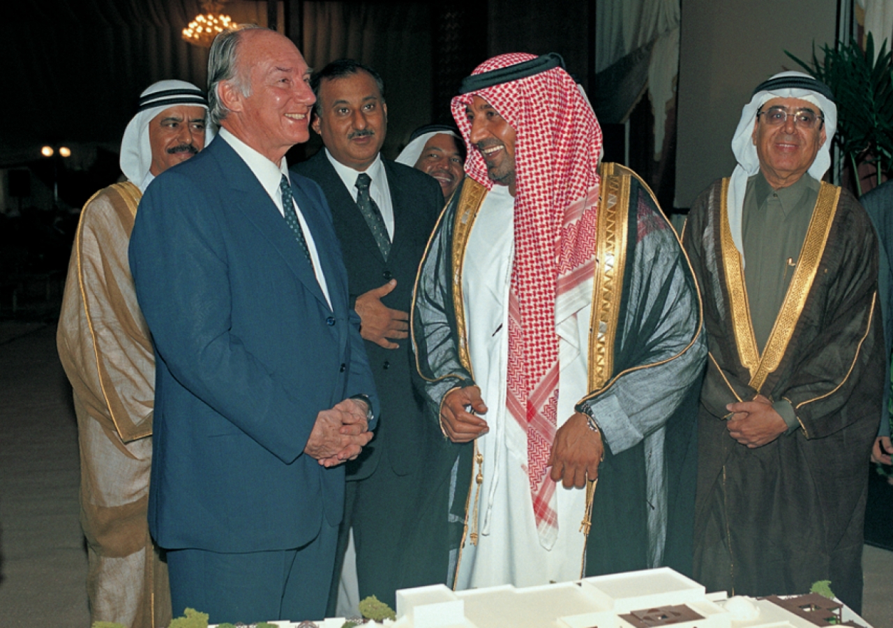 Mawlana Hazar Imam and His Highness Sheikh Ahmed Bin Saeed Al Maktoum at the Foundation Ceremony of the Ismaili Centre, Dubai.