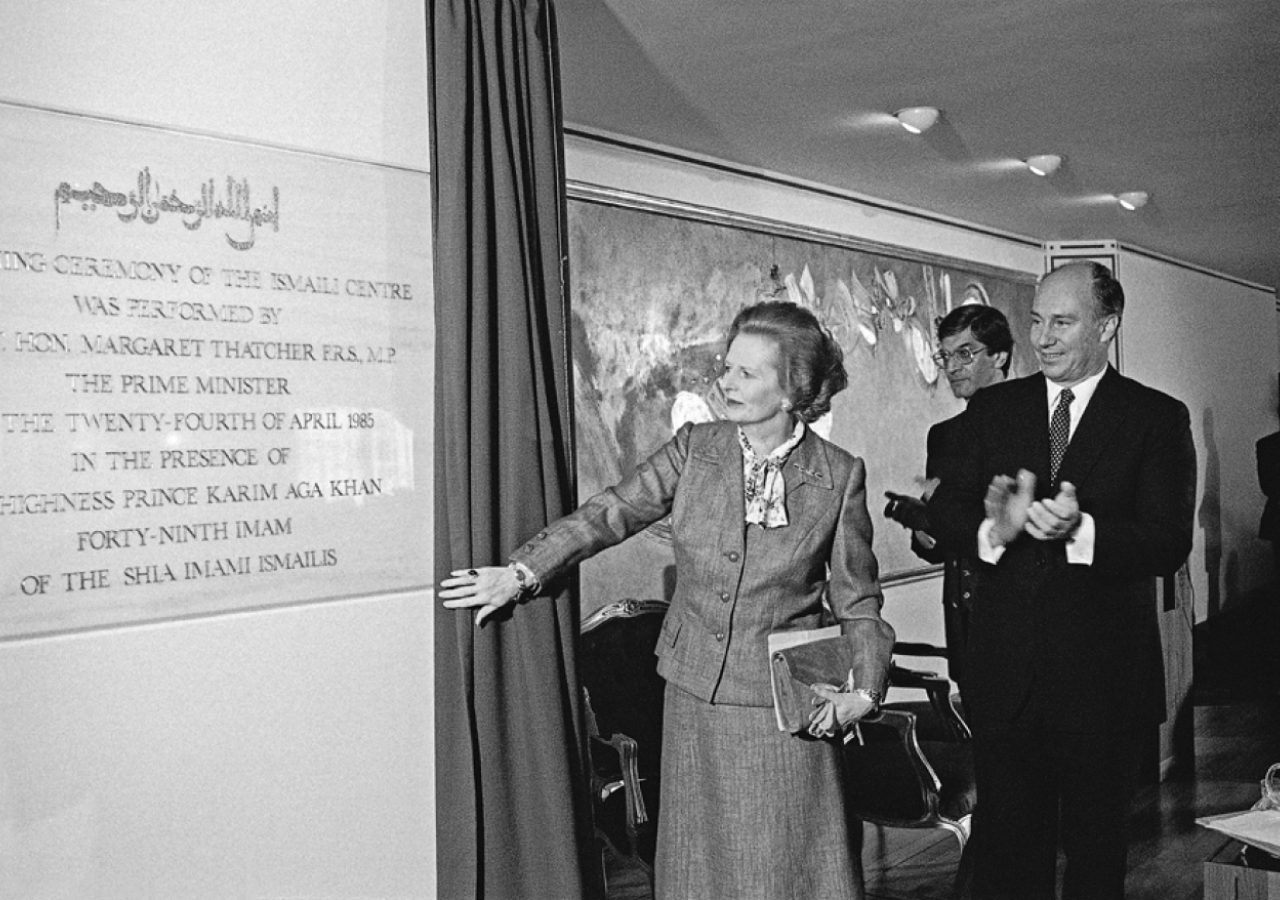 Prime Minister Margaret Thatcher officially opens the Ismaili Centre, London in the presence of Mawlana Hazar Imam.