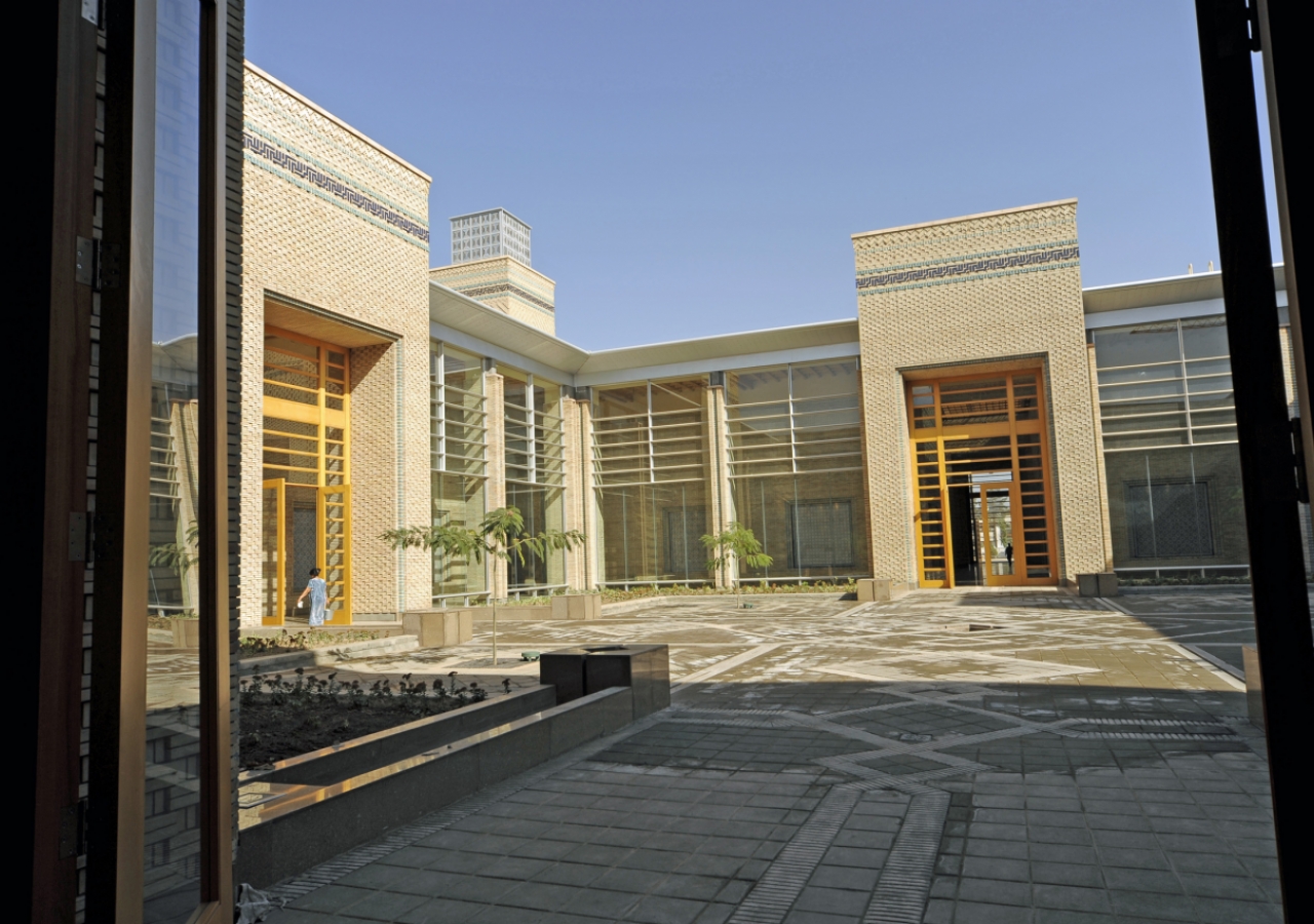 Looking out from the Prayer Hall Portal, across the Great Courtyard, towards the Administration area.