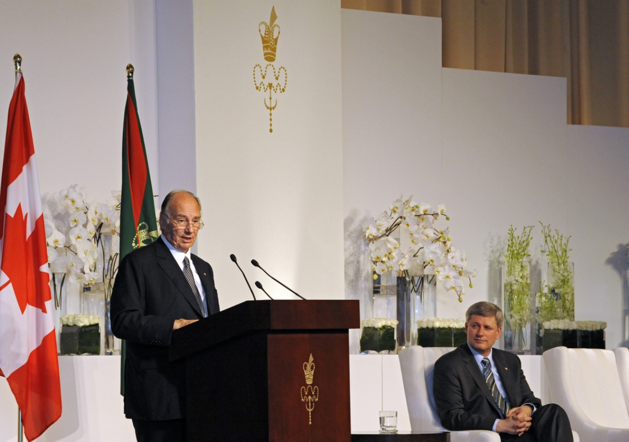 Mawlana Hazar Imam speaking at the Foundation Ceremony, where Prime Minister Stephen Harper was the chief guest.