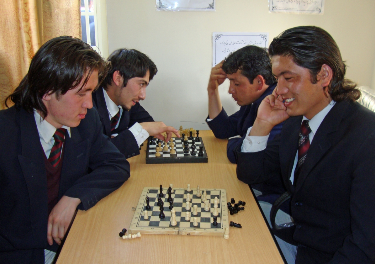 Volunteers face off over a game of chess as part of the Volunteer Week celebration in Afghanistan.