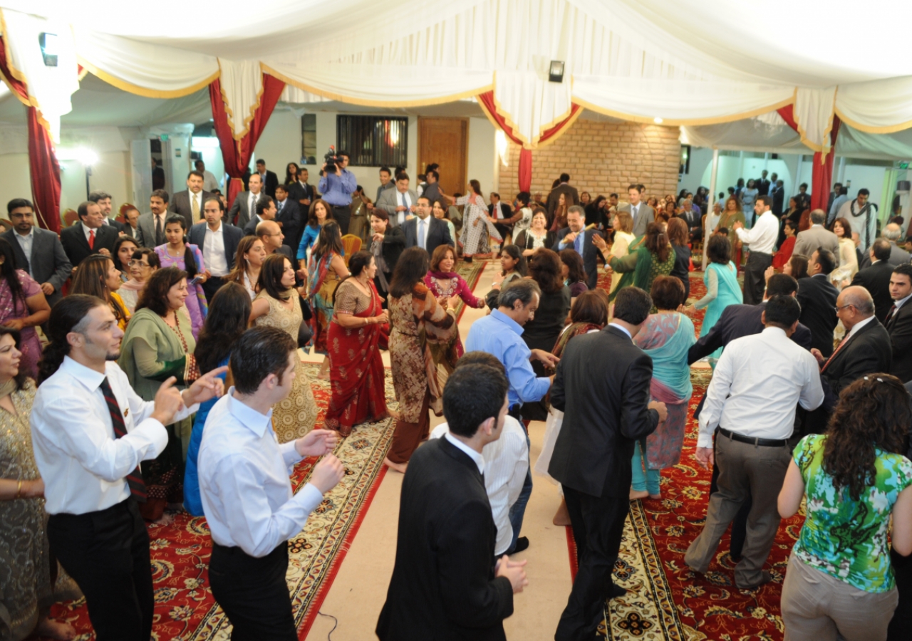 Jamati members celebrated every evening with dandia and raas.