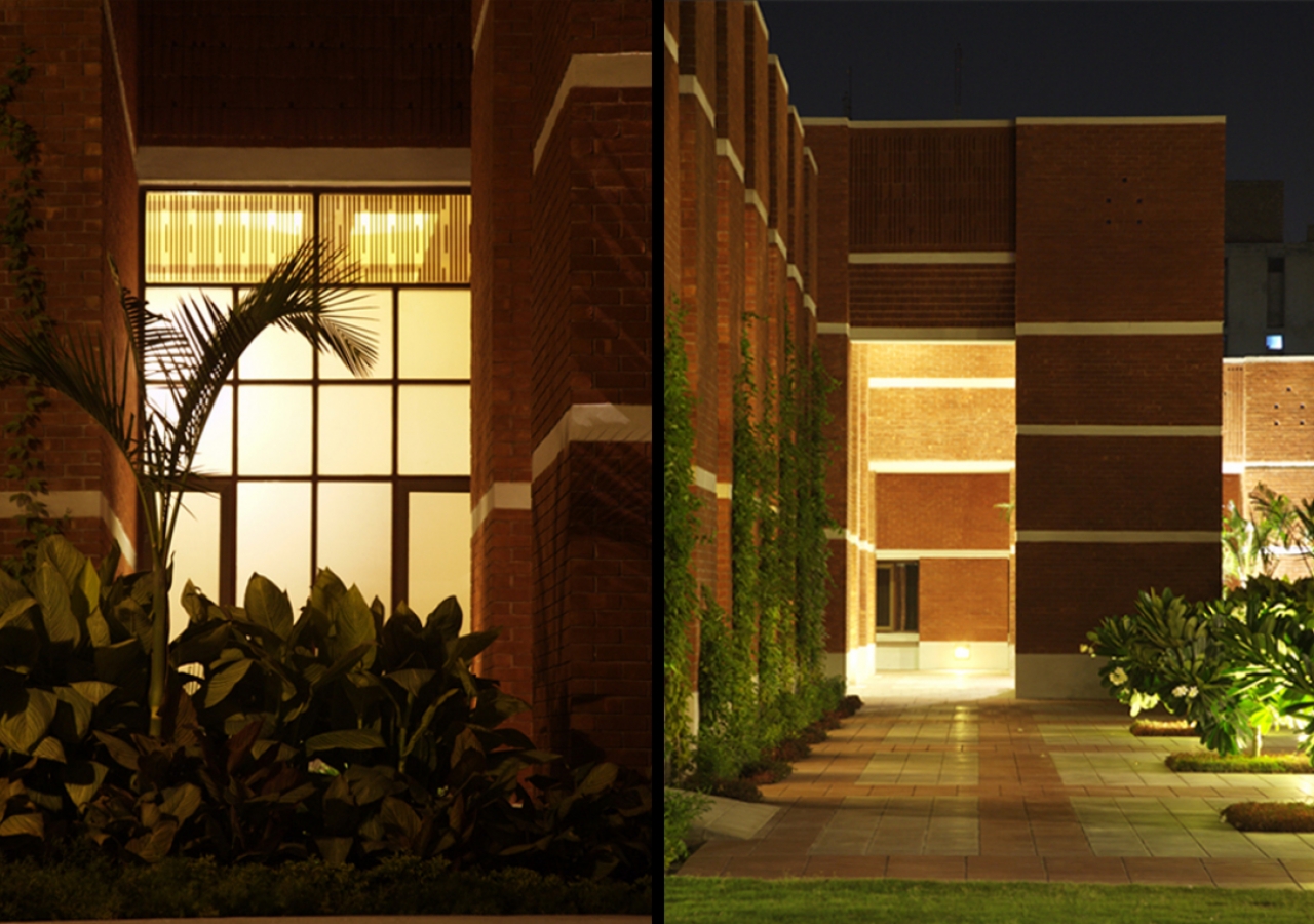 The Ismaili Jamatkhana Lahore at dusk.