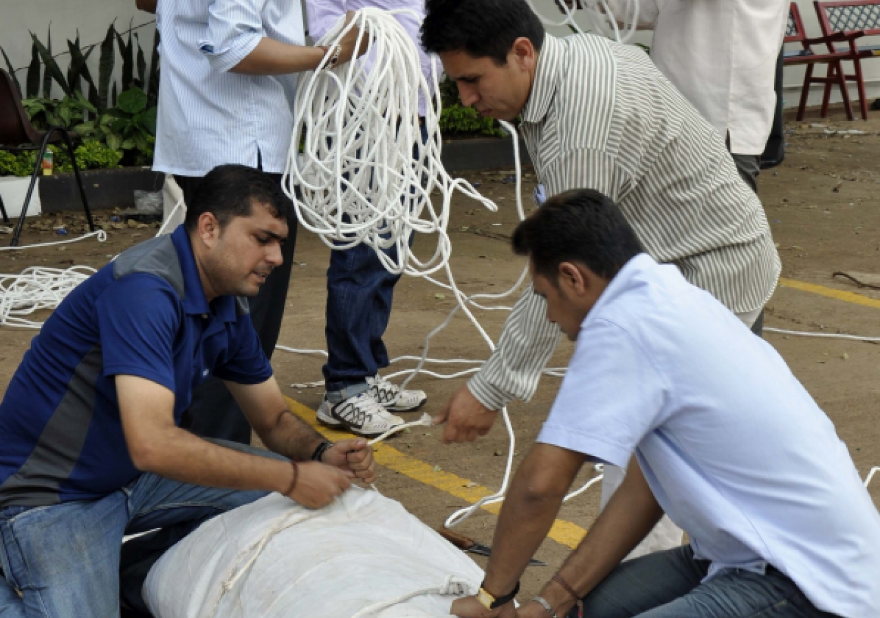 Volunteers begin setting up a marquee in Kampala, ahead of Mawlana Hazar Imam&amp;rsquo;s Jamati visit.