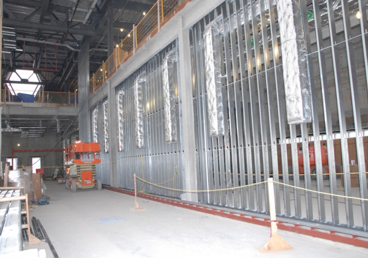 Jan 2012: The lobby of the Aga Khan Museum, where structural studs have been installed ahead of the drywall.