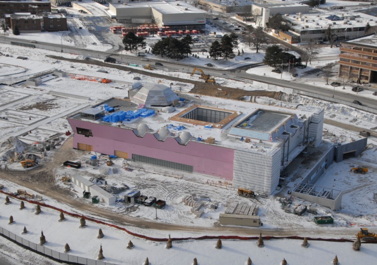 Jan 2012: A bird’s-eye view of the Aga Khan Museum, highlighting its various roof features.