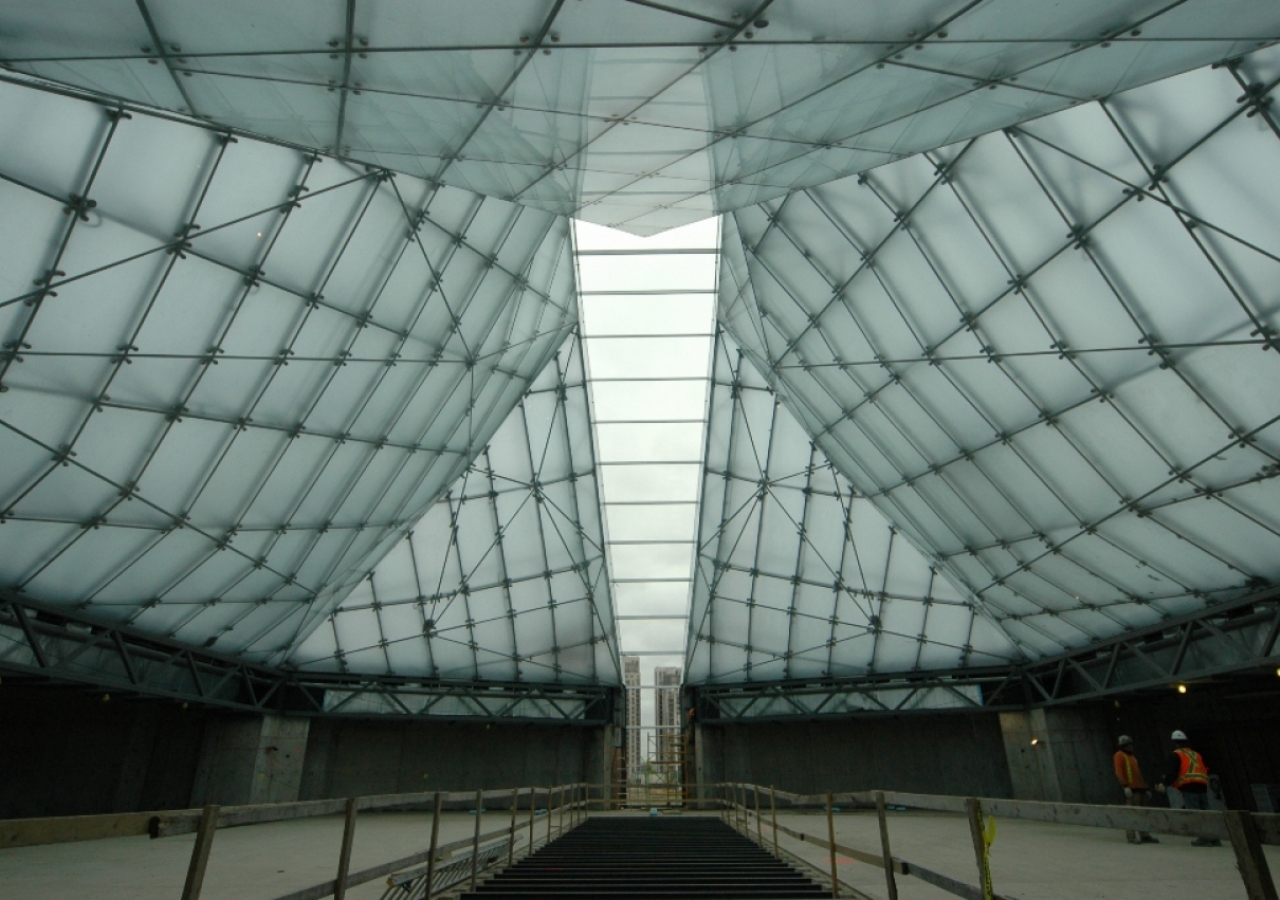 Jan 2012: Interior view of the Jamatkhana prayer hall of the Ismaili Centre, Toronto, looking towards qibla.