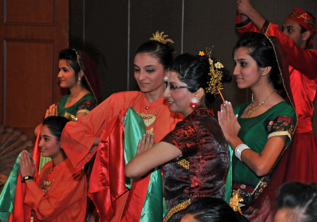 Youth from the Far East, after presenting a cultural performance before Mawlana Hazar Imam at the Institutional Dinner.