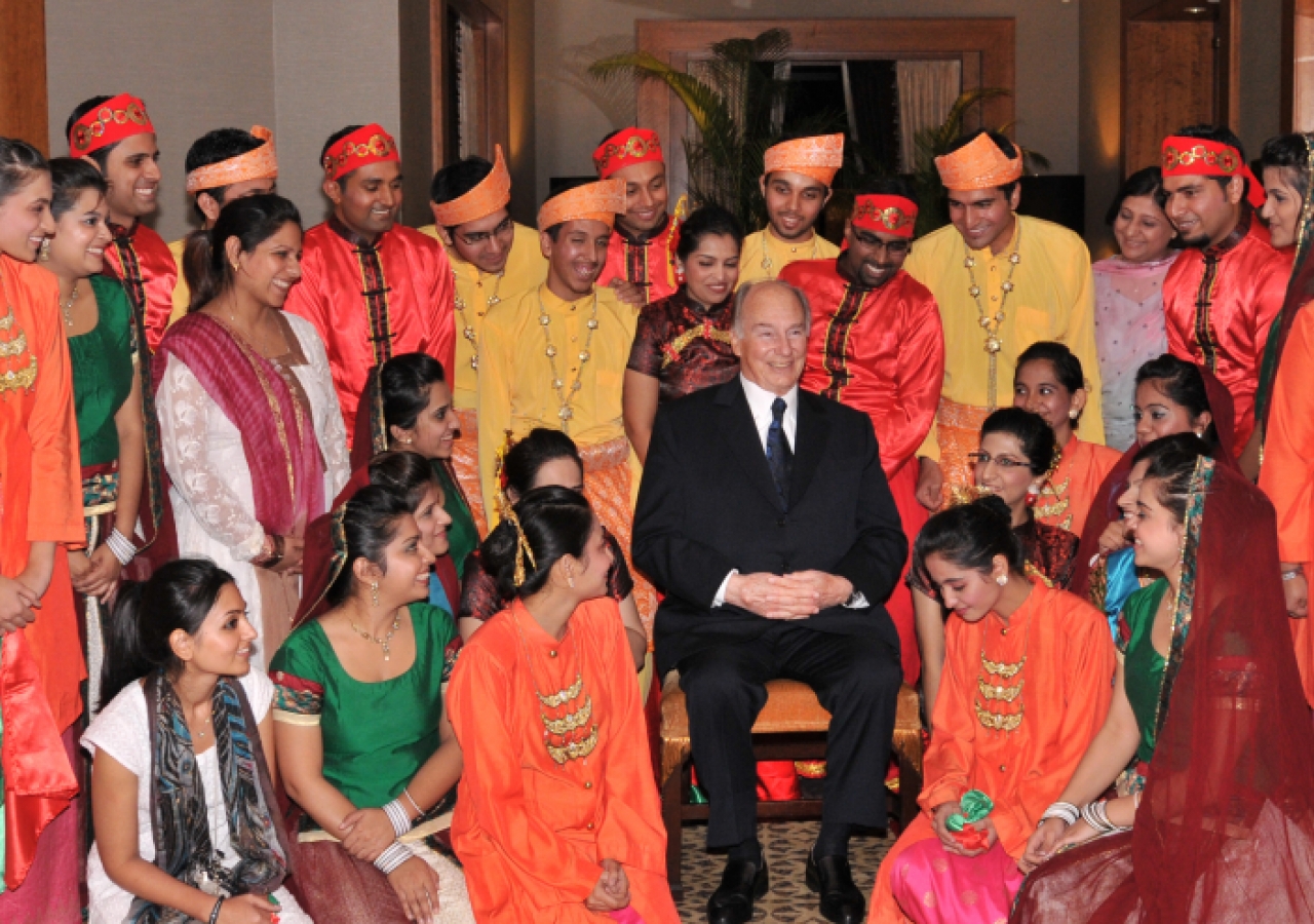 Mawlana Hazar Imam together with the Far East youth, who took part in a cultural performance dedicated to him.