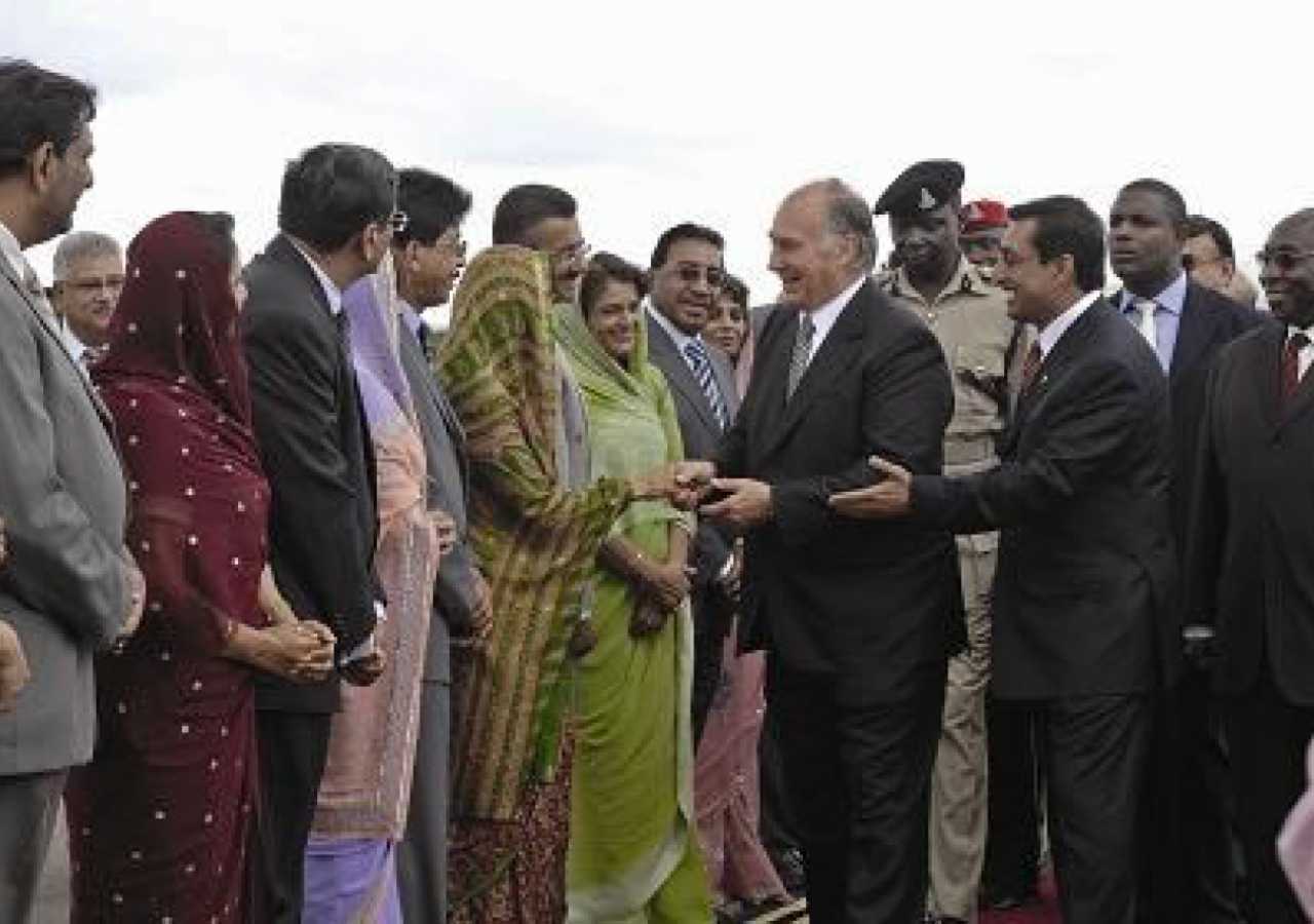 Mawlana Hazar Imam being introduced to leaders of the Jamat by Zahir Jivani, President of the Ismaili Council for Tanzania. 