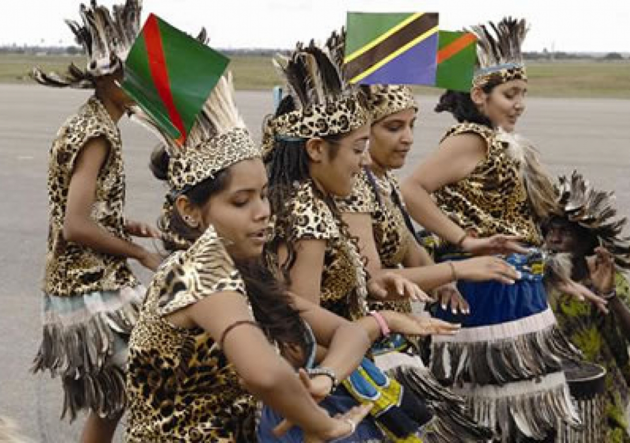 Tanzanian youth performing a traditional dance for Mawlana Hazar Imam.