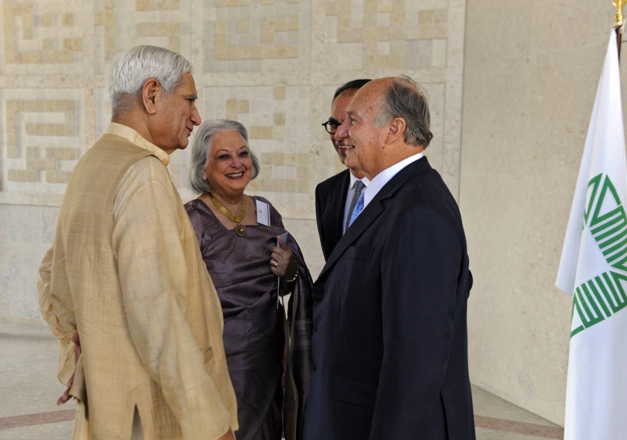 Mawlana Hazar Imam welcomes Charles Correa to a luncheon hosted ahead of the Aga Khan Award for Architecture Awards at the Ismaili Centre Lisbon. Professor Correa was a member of the 1980, 1983, 1986, 2001, 2004 Award Steering Committees, and of the 1989 