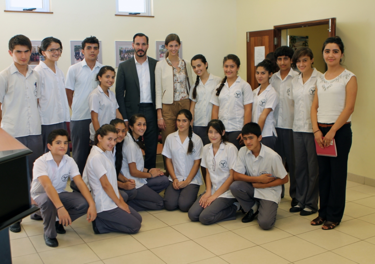 Prince Rahim and Princess Salwa with students from Tajikistan who are enrolled at the Aga Khan Academy, Mombasa.