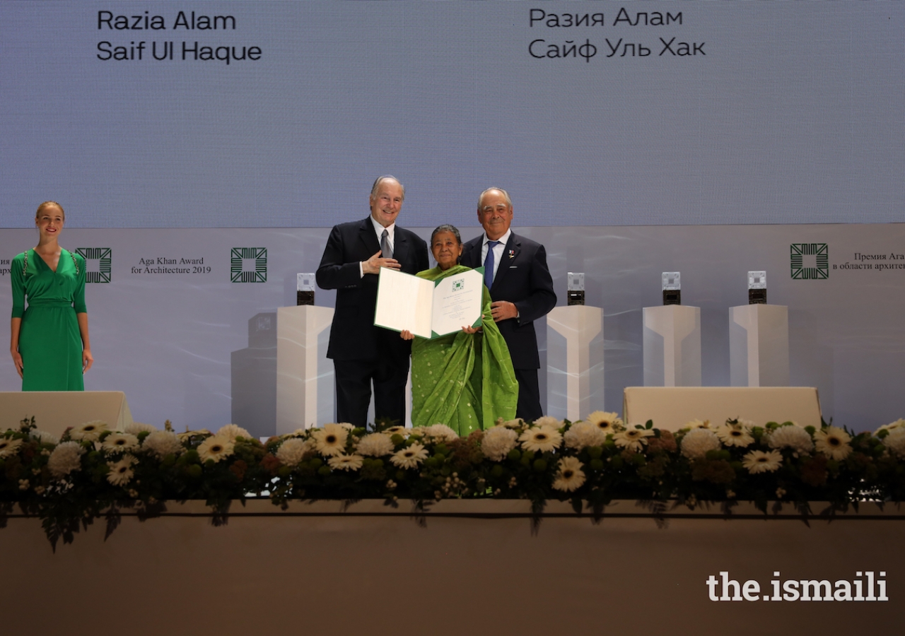 Razia Alam is honoured at the Aga Khan Award for Architecture Ceremony 2019 for her work on the Arcadia Education Project in Bangladesh.