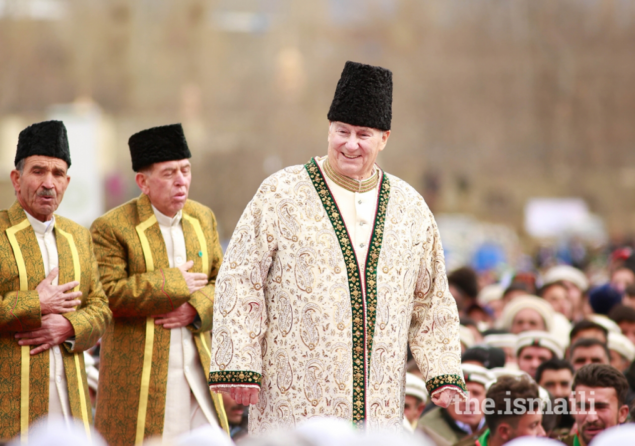 Mawlana Hazar Imam grants a Darbar to the Jamat during his Diamond Jubilee visit in Aliabad, Hunza